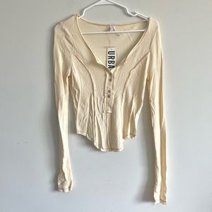 Urban Outfitters Cream Waffle Knit Henley